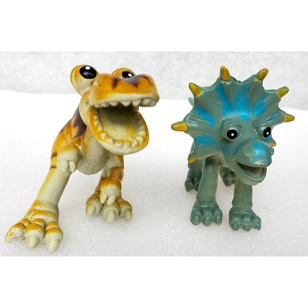 T-Rex & Triceratops Dinosaur Figures 4" PVC Toy Lot Cake Topper Figurines